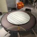 Arc-Base Dining Table with Marble Lazy Susan and Speckled Outer Panels